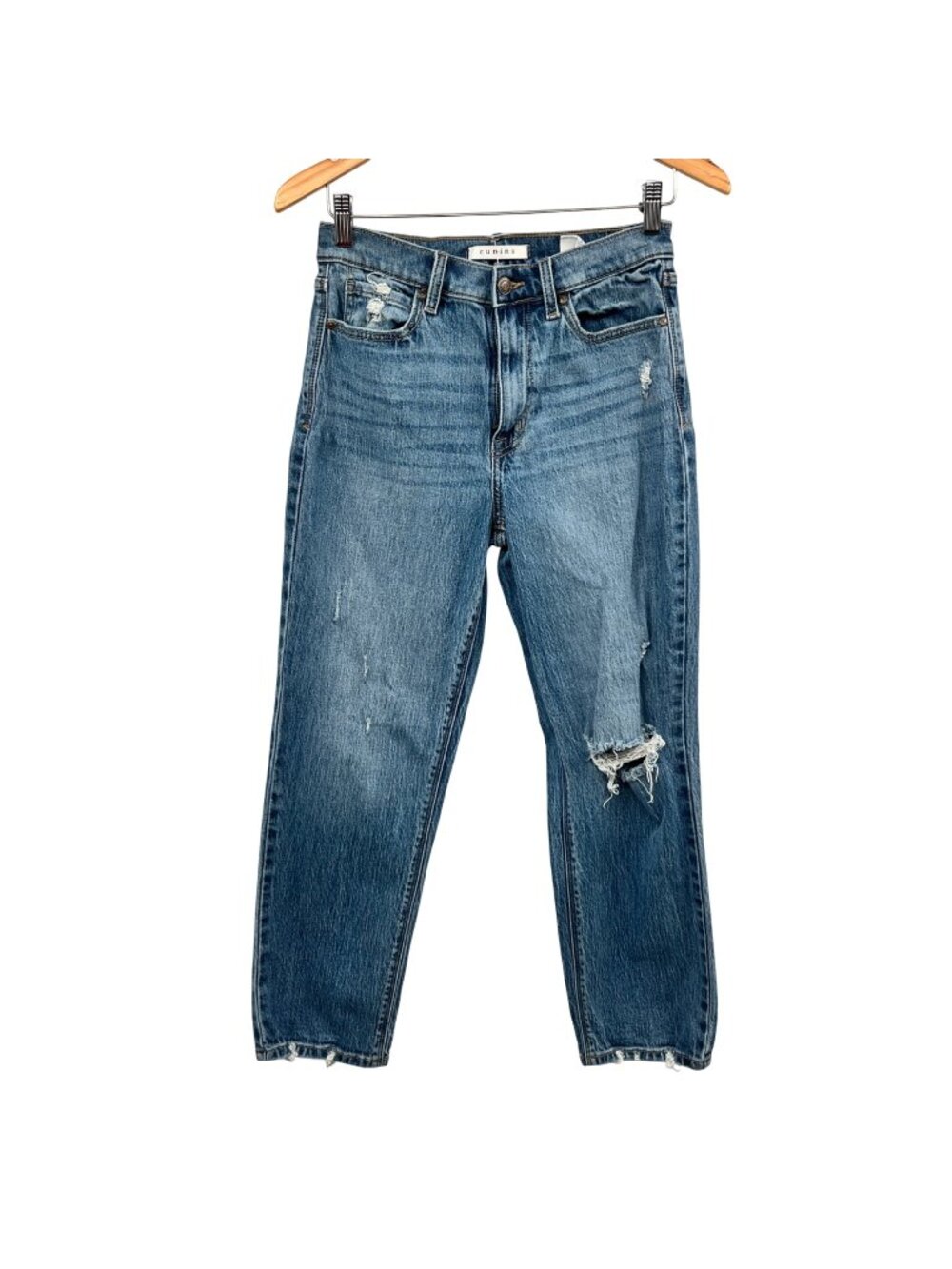 Eunina Womens Olsen Straight Leg Jeans Distressed High Rise Size 5/27